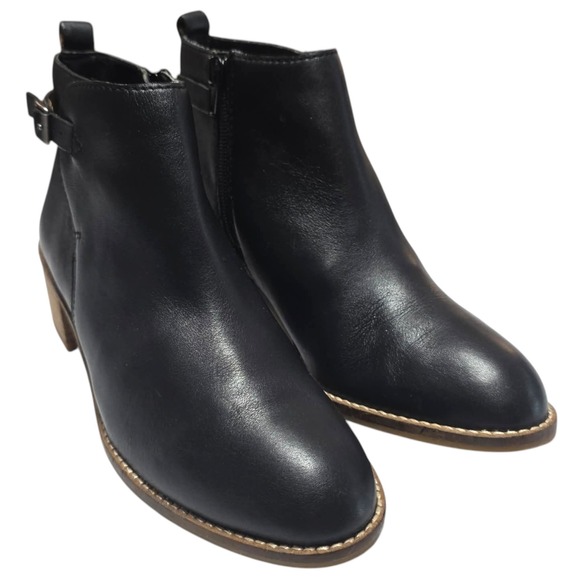 Lucky Brand Shoes - Lucky Brand Harpiee Black Leather Ankle Boots Buckle Block Heel Womens 7M SH317